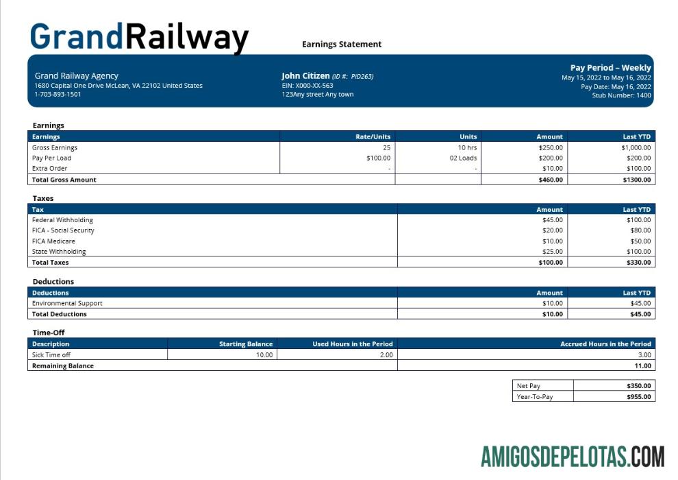 Premium Grand Railway Perusahaan paystub templat in Word and PDF format