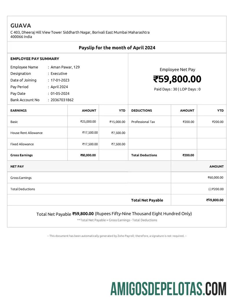 Realistis Guava payslip templat in Word and PDF format.PDF, 1