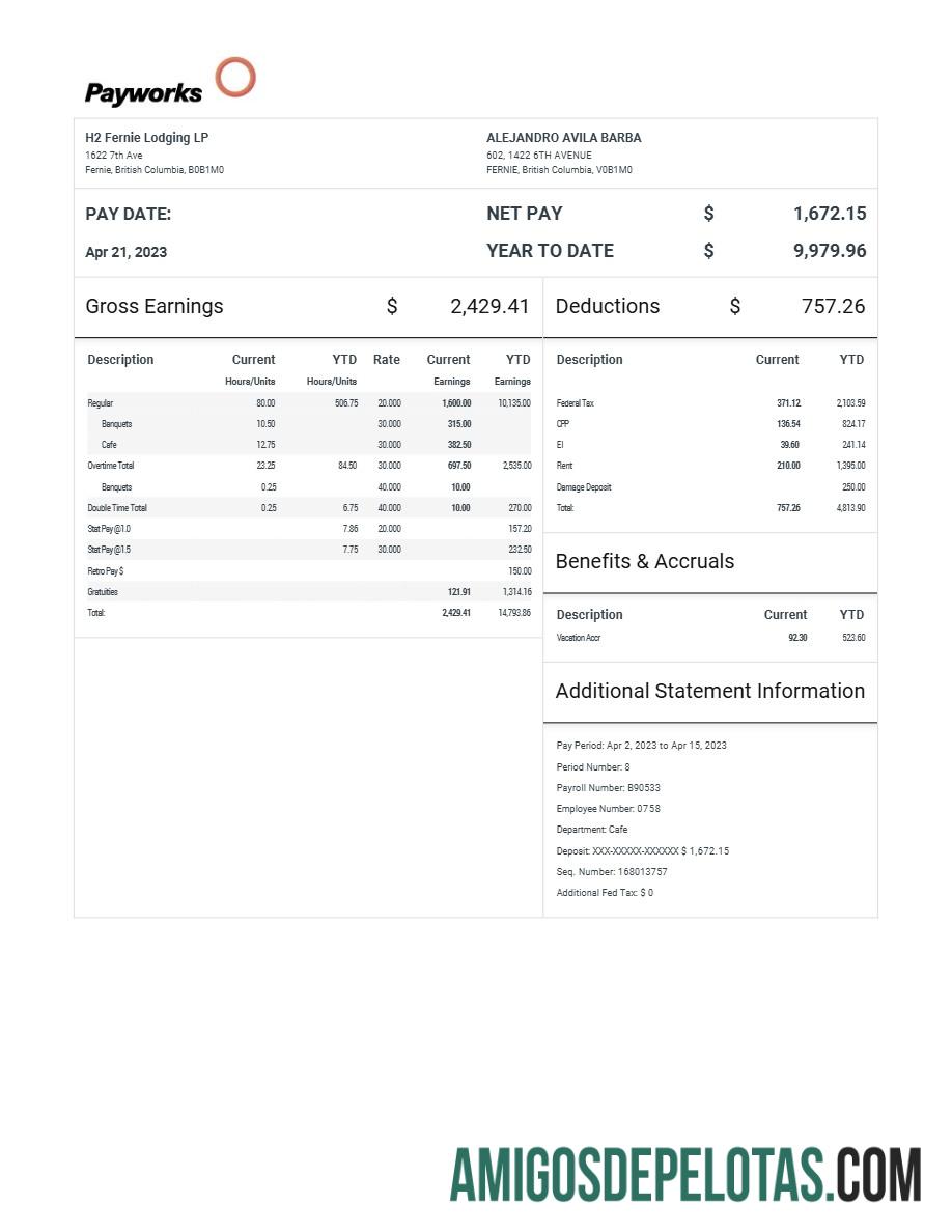 Dapat Diedit H2 Fernie Lodging LP pay laporan templat in Word and PDF format.PDF, 1