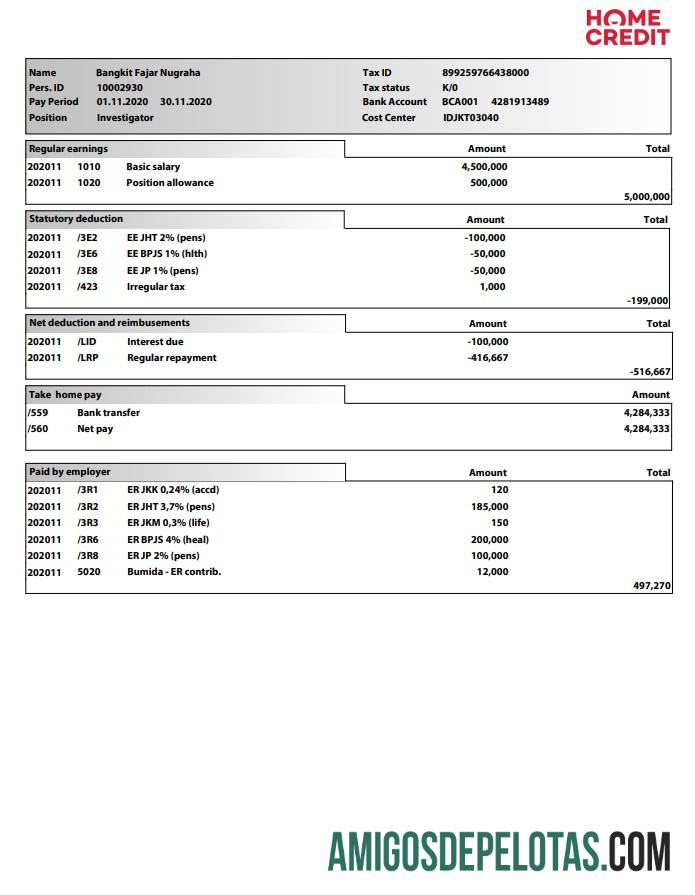 Home Kredit Paystub templat