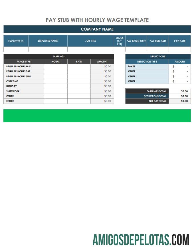 Berkualitas Hourly wage paystub Word and PDF templat, versi 2