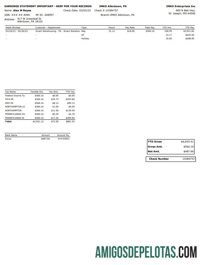 IMKO Enterprises Inc PayStub makering