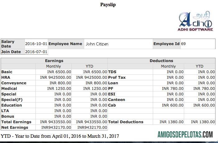 Berkualitas India ADHI Perangkat Lunak Perusahaan payslip templat in Word and PDF format