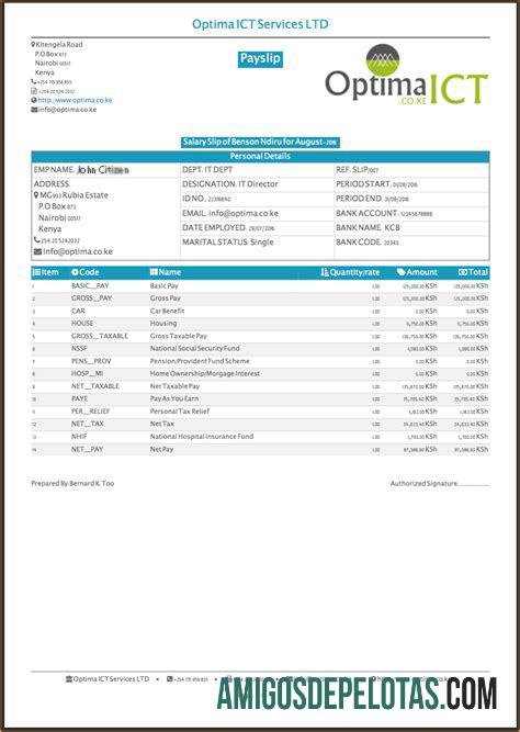 India OPTIMA ICT Services LTD payslip in Word and PDF format pratinjau