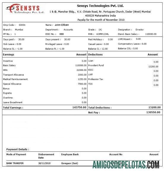 India SENSYS technologies Pvt. Ltd. payslip in Word and PDF format desain
