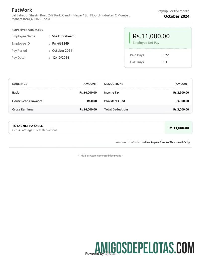 Premium India FutWork E commerce layanan Perusahaan payslip templat in Word and PDF format.PDF, 1