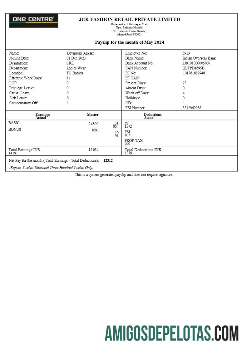 Realistis JCR Mode Retail payslip templat in Word and PDF format.PDF, 1