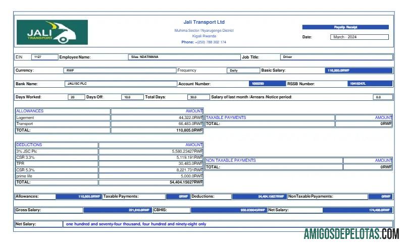 Premium Jali Transport payslip templat in Word and PDF format.PDF, 1