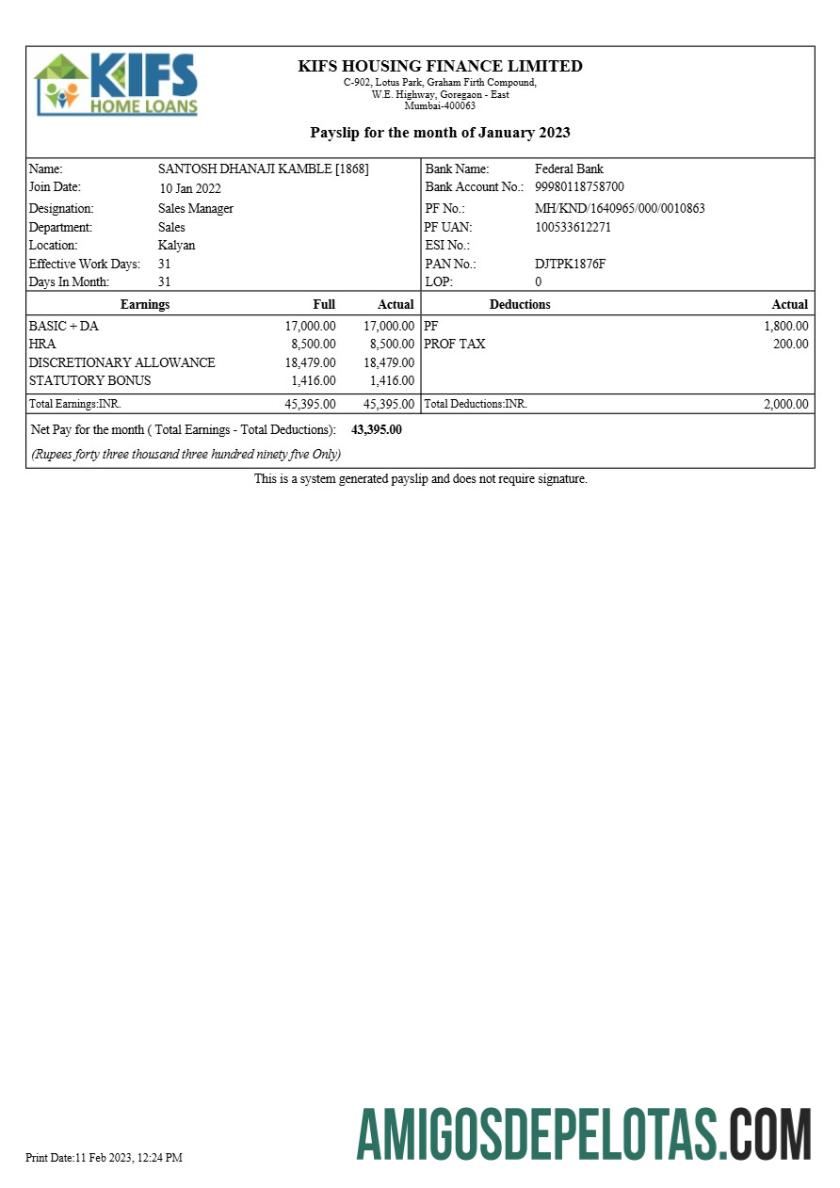 Dapat Diedit KIFS Housing Keuangan payslip templat in Word and PDF format.PDF, 1