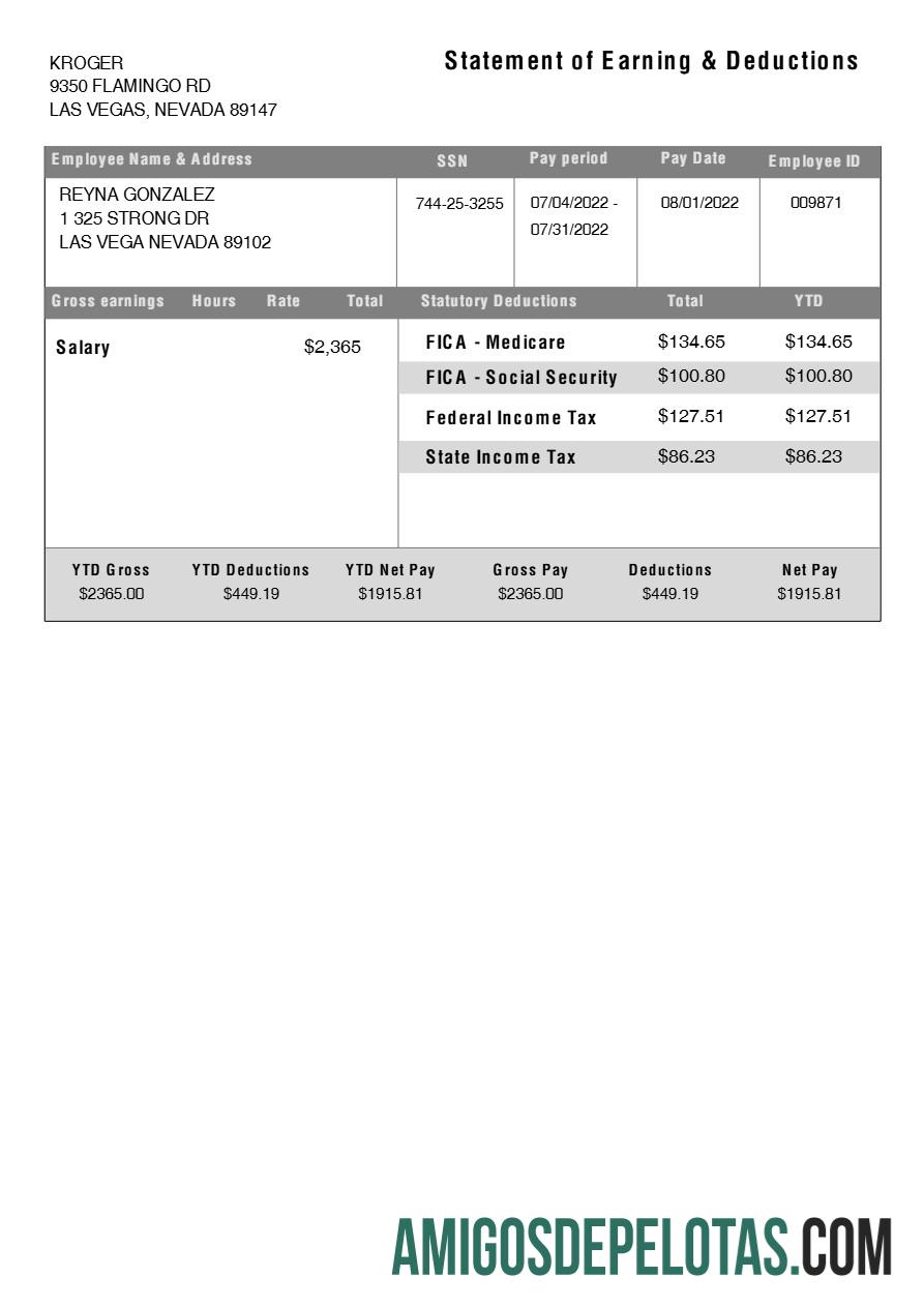 Realistis KROGER laporan of earning & deductions templat in Word and PDF format.PDF, 1