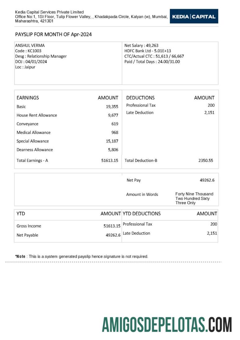 Berkualitas Kedia Capital Services Investasi services payslip templat in Word and PDF format.PDF, 1