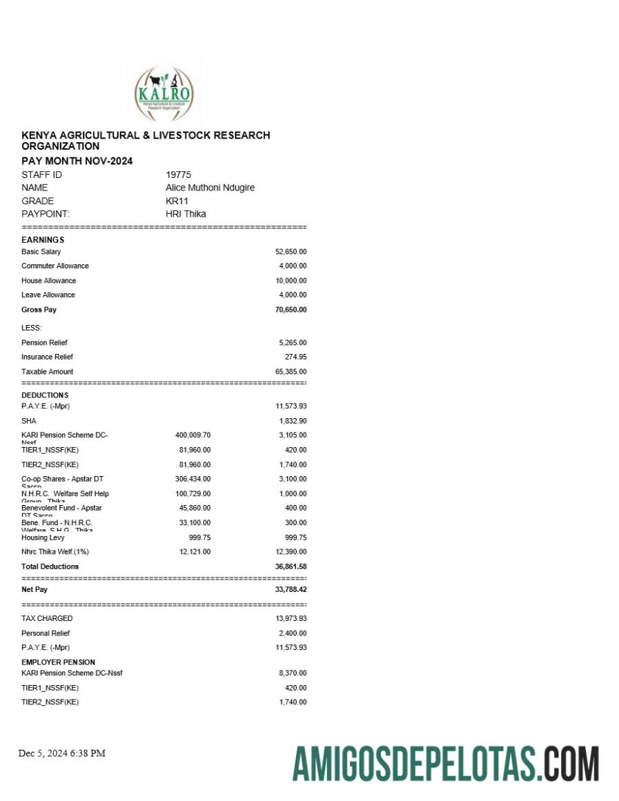 Berkualitas Kenya Agricultural and Livestock Research Organization payslip templat in Word and PDF format.PDF, 1