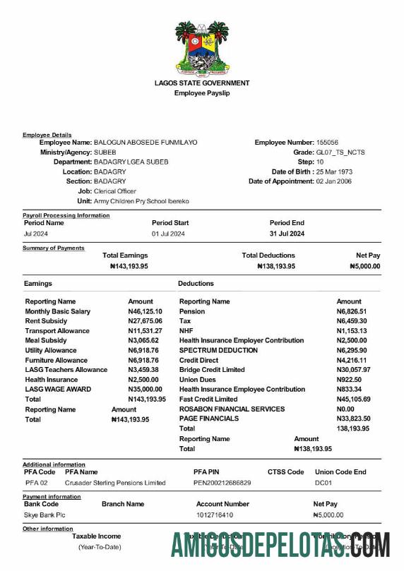Realistis Lagos State Government employee payslip templat in Word and PDF format, versi 2.PDF, 1