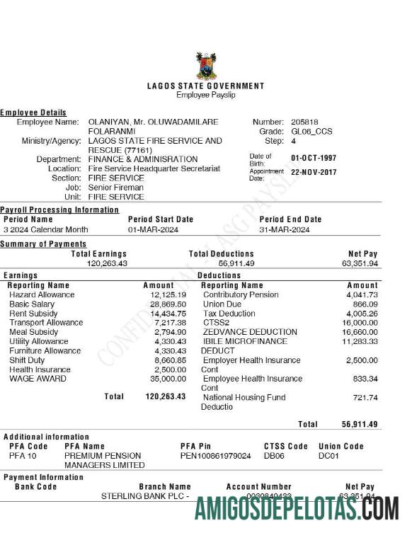 Berkualitas Lagos State Government employee payslip templat in Word and PDF format.PDF, 1