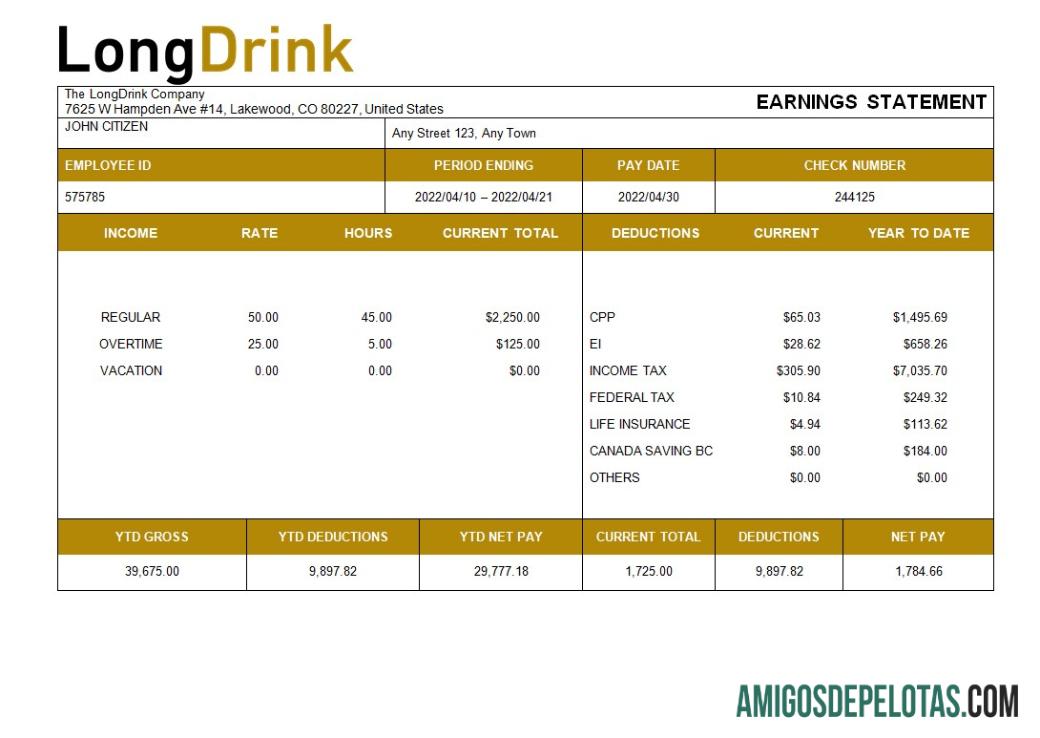 Dapat Diedit LongDrink Perusahaan payroll templat in Word and PDF format