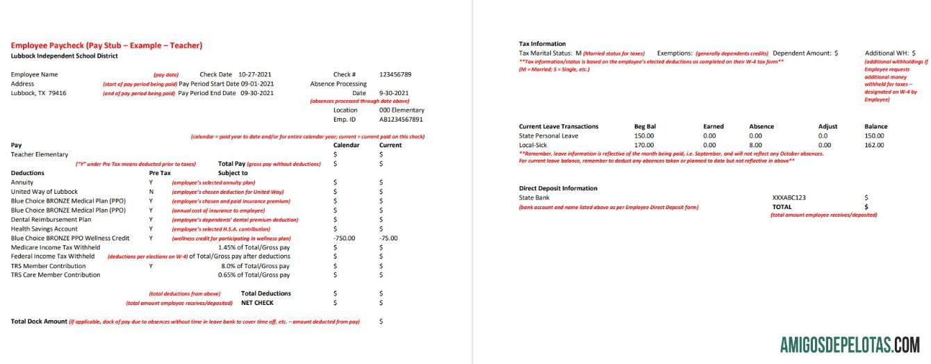 Dapat Diedit Lubbock Independent sekolah District teacher pay stub Word and PDF templat