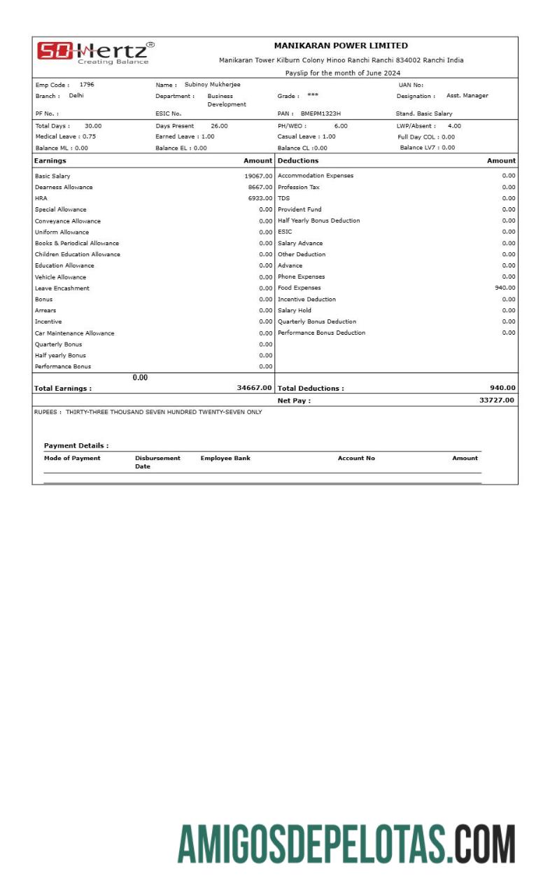 Premium Manikaran Power payslip templat in Word and PDF format.PDF, 1