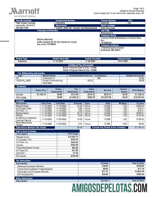 Berkualitas Marriott International payslip templat in Word and PDF format.PDF, 1