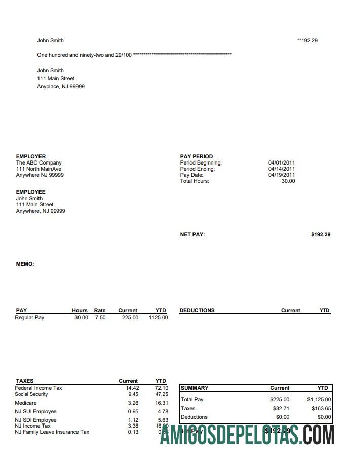 Berkualitas North Main Avenue Pay Stub templat