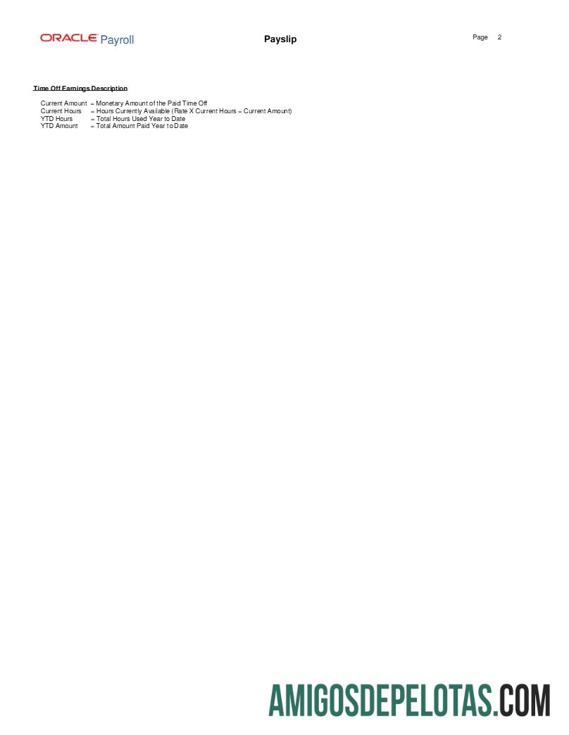 Dapat Diedit Oracle Payroll Advantage Penjualan & Pemasaran LLC payslip templat in Word and PDF format.PDF, 2