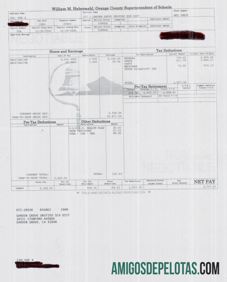 Orange County Superintendent of schools pay stub in PDF and Word format templat