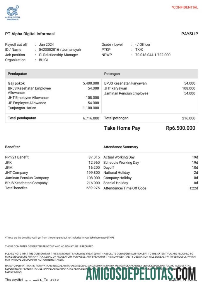 Realistis PT Alpha Digital Informasi payslip templat in Word and PDF format.PDF, 1