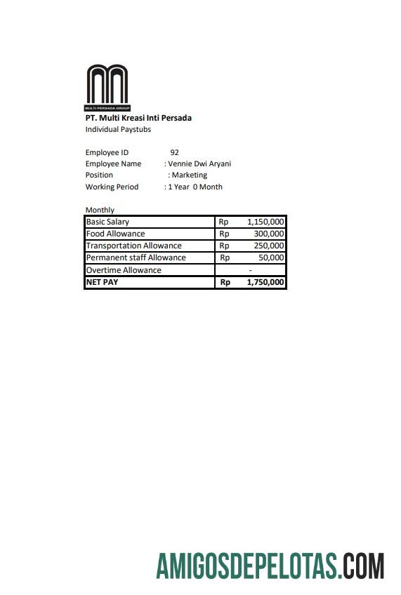 Premium PT. Multi Kreasi Inti Persada salary pay stub Word and PDF templat
