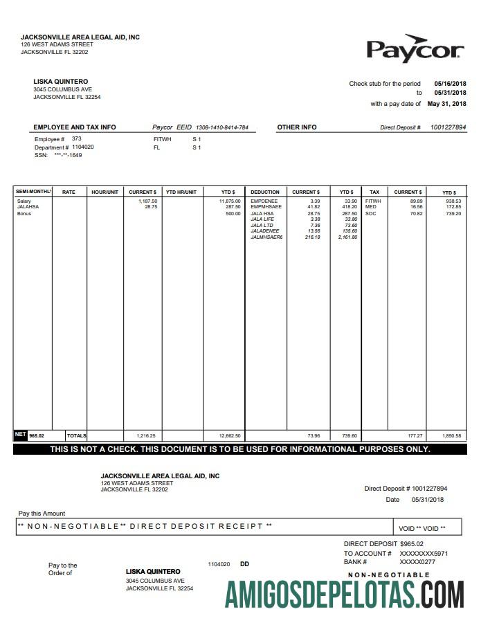 Paycor paystub sampel