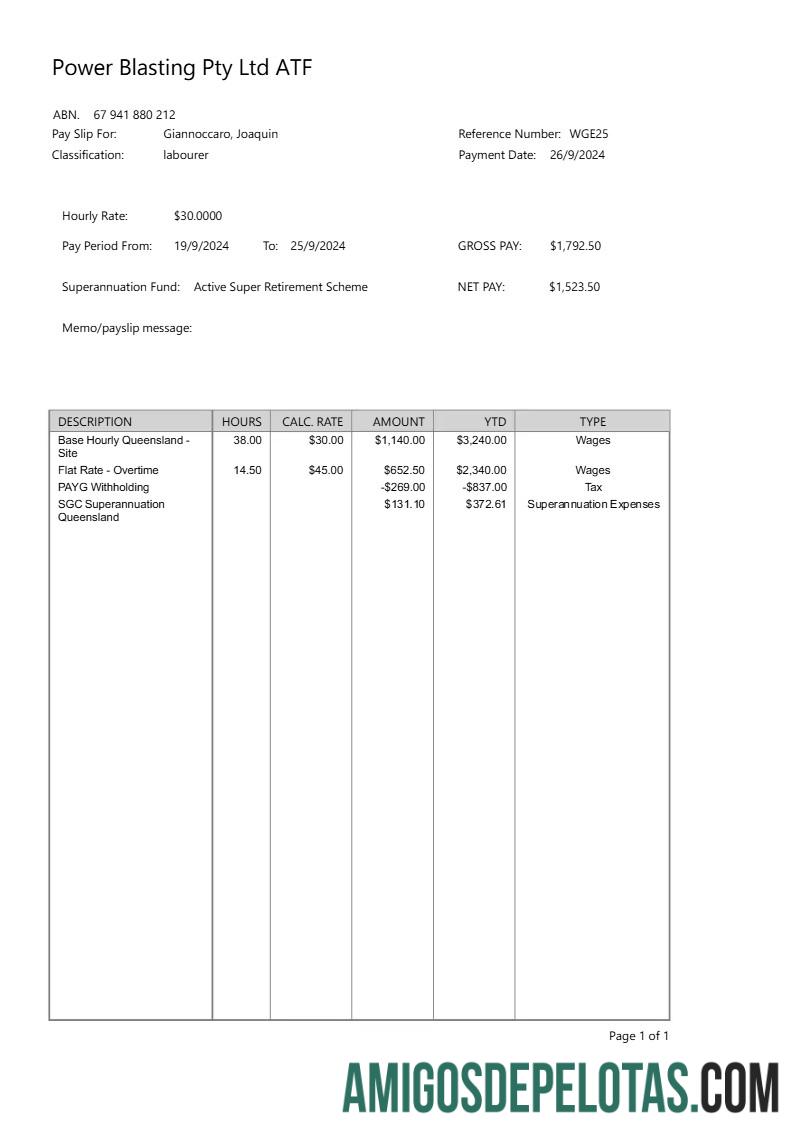 Realistis Power Blasting payslip templat in Word and PDF format.PDF, 1