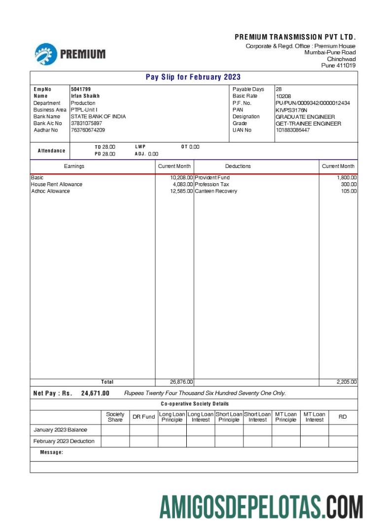 Berkualitas Premium Transmission payslip templat in Word and PDF format.PDF, 1