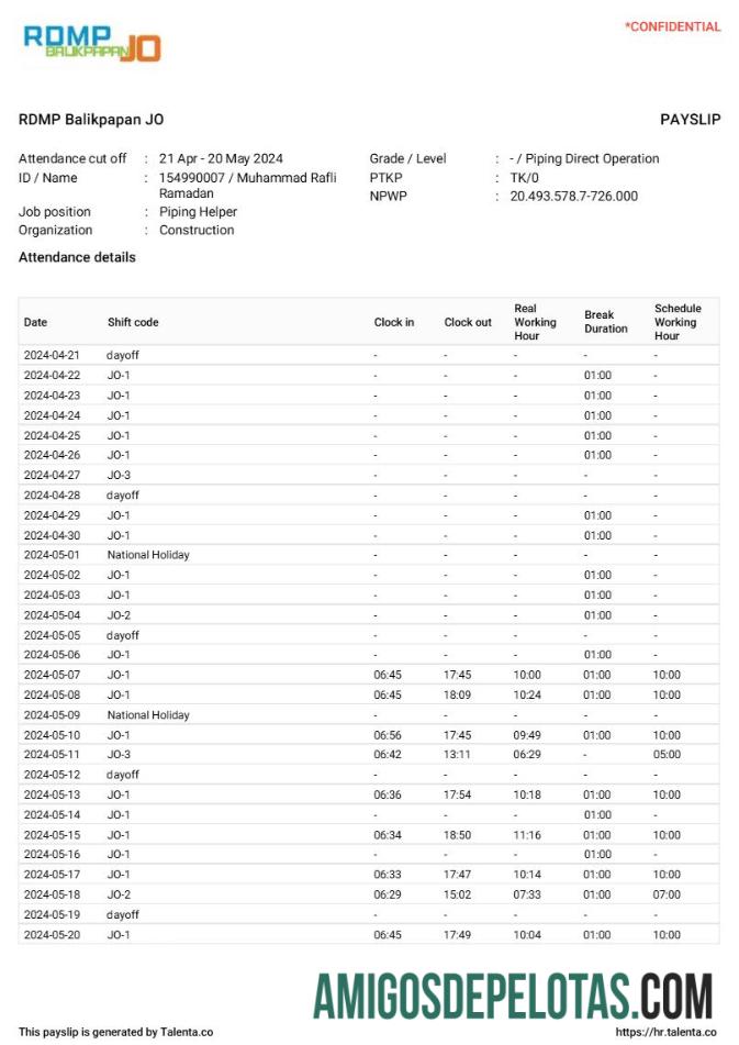 Premium RDMP Balikpapan JO construction Perusahaan payslip templat in Word and PDF format.PDF, 2