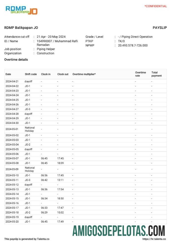 Realistis RDMP Balikpapan JO construction Perusahaan payslip templat in Word and PDF format.PDF, 3