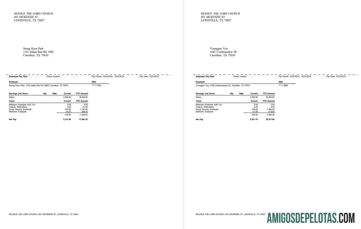 Rejoice The Lord Church pay stub in PDF and Word format desain