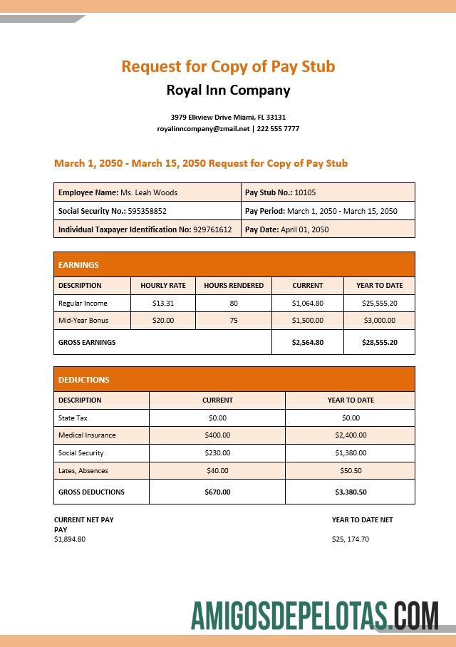 Royal Inn Perusahaan pay stub in PDF and Word format templat