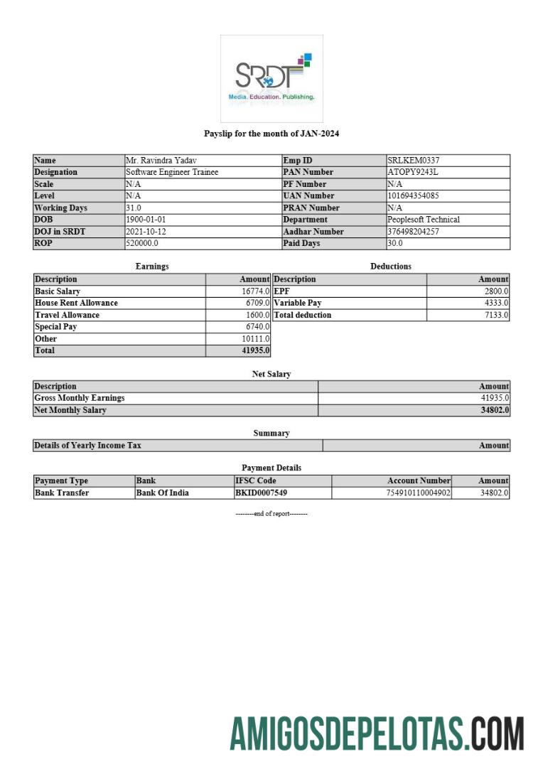 Berkualitas SRDT media, education, publishing payslip templat in Word and PDF format.PDF, 1