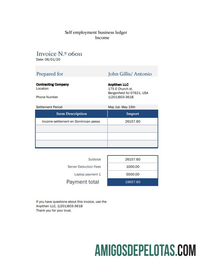 Self pekerjaan pay stub sampel