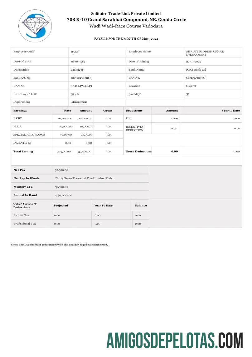 Profesional Solitaire Trade Link payslip templat in Word and PDF format.PDF, 1