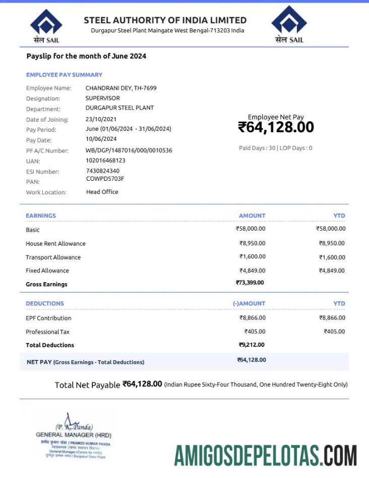 Berkualitas Steel Authority of India payslip templat in Word and PDF format.PDF, 1