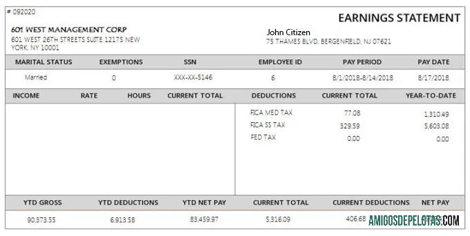 Dapat Diedit AS 601 WEST management corporation payslip templat in Word and PDF format