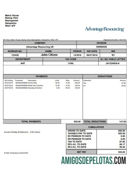 AS ADVANTANGE resourcing paystub in Word and PDF format makering
