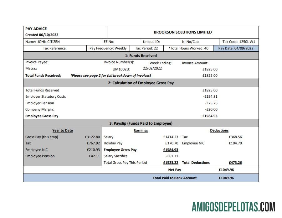 AS Brookson solutions limited payslip templat