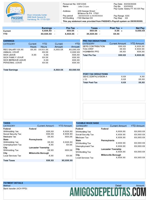 AS DIXON universitas center paystub in Word and PDF format templat