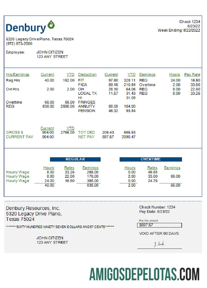 AS Denbury Resources Inc. oil & Gas Perusahaan pay stub makering