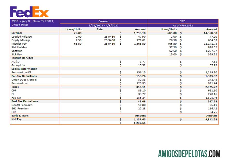 AS Fedex transportasi Perusahaan pay stub desain
