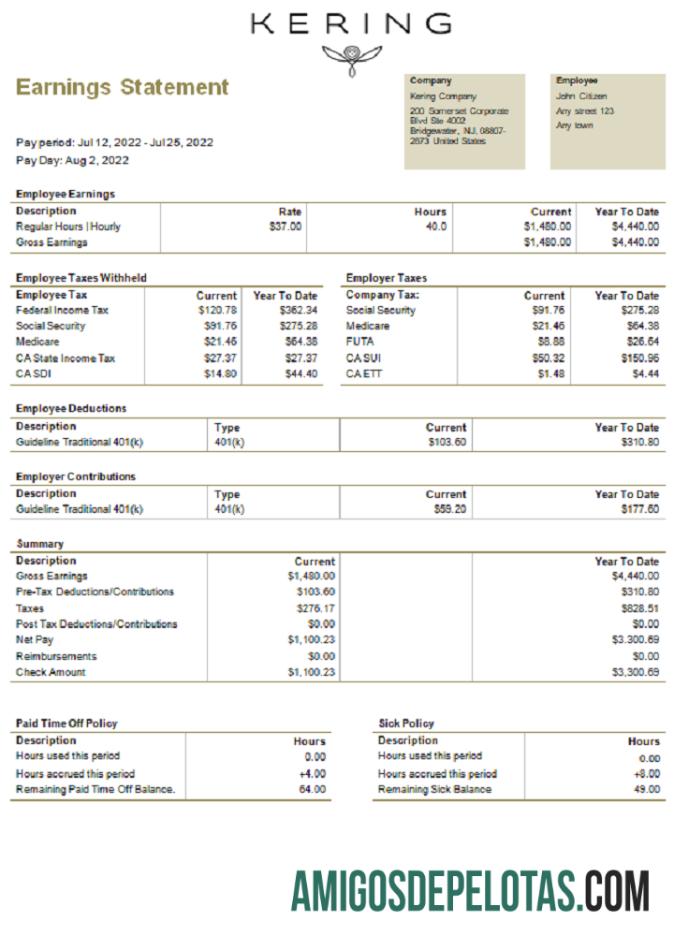 AS Kering luxury Barang Perusahaan pay stub desain
