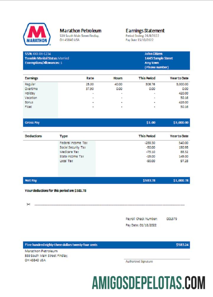AS Marathon Petroleum Perusahaan pay stub makering
