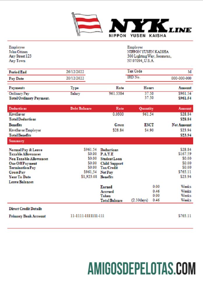 AS NIPPON YUSEN KAISHA pengiriman Perusahaan pay stub desain