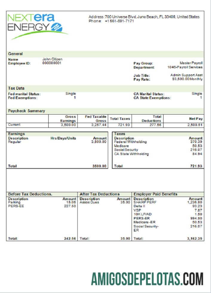 AS NextEra Energy electric Perusahaan pay stub pratinjau