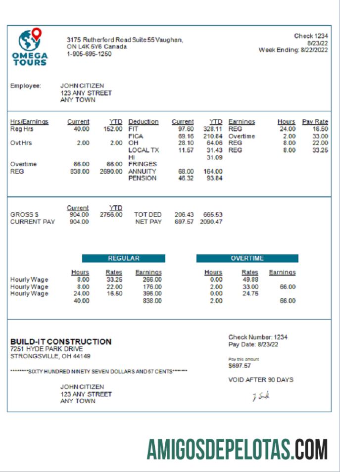AS Omega Tours tourism Perusahaan pay stub pratinjau