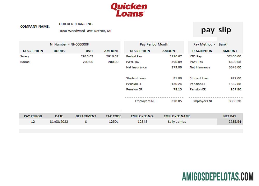AS Quicken Loans Inc. Hipotik Pinjaman Perusahaan pay stub pratinjau